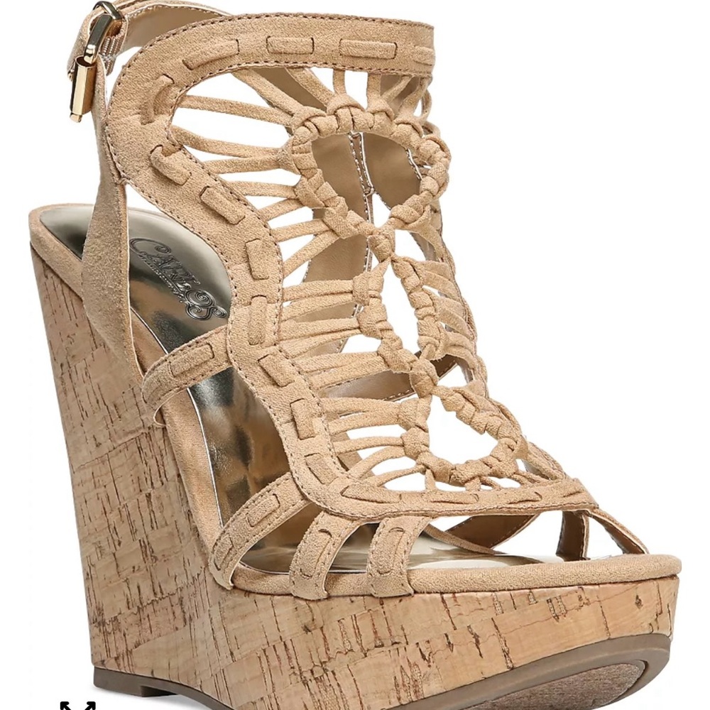 Carlos Santana Wedge Banjo, Brulee Sandals Tan Boho